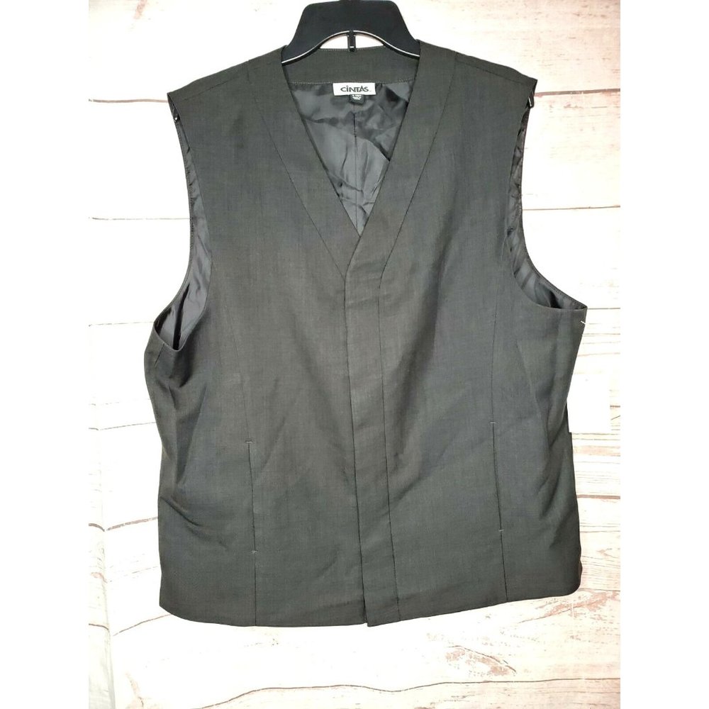 Cintas Men Large Charcoal Grey Hidden Button Suit Vest With 2 Pockets